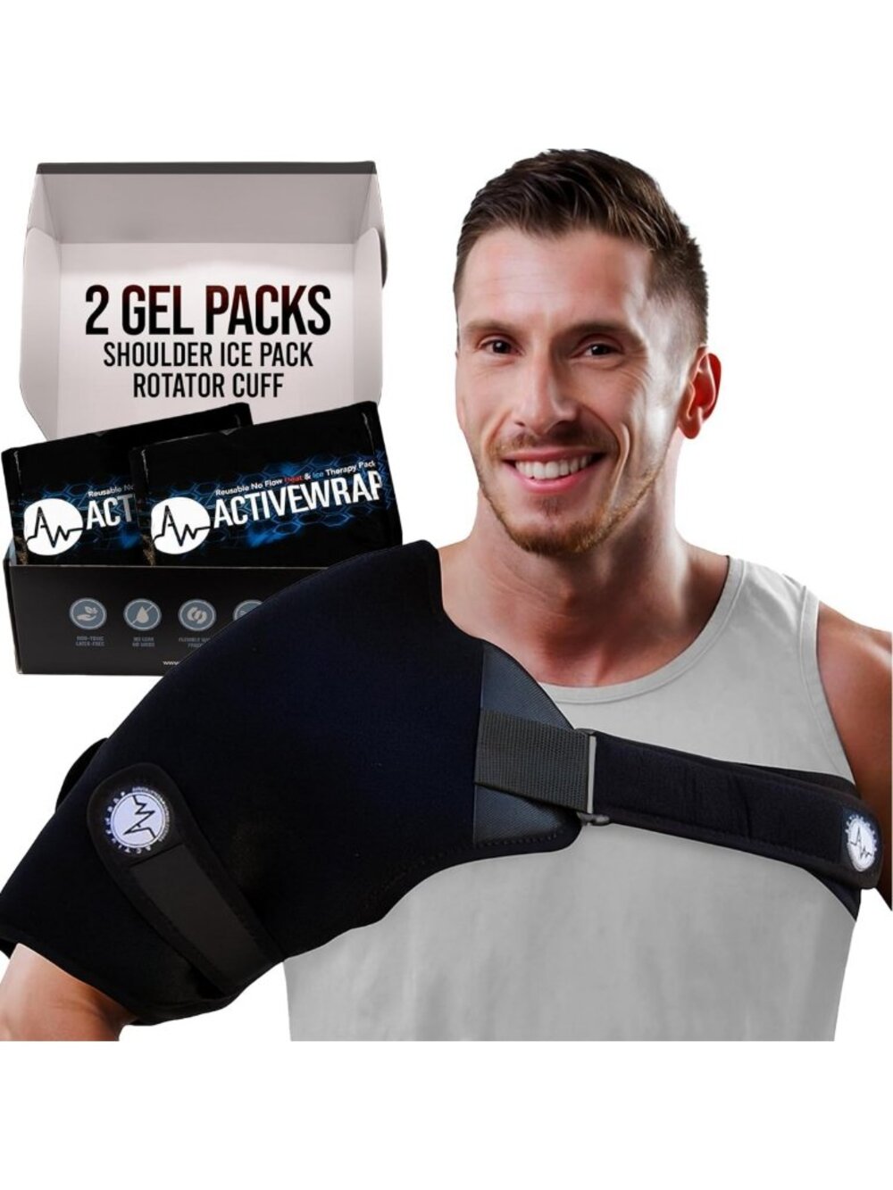 Adjustable Shoulder Ice Pack Wrap with Hot & Cold Gel Packs for Recovery